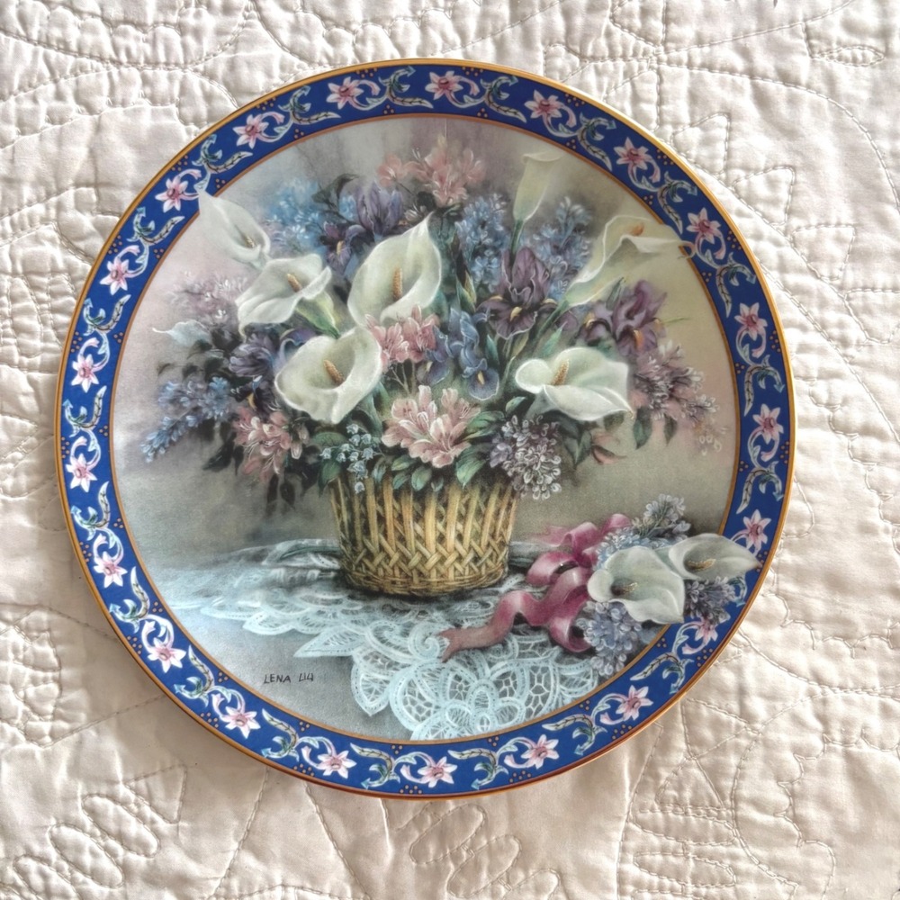 Bradford Exchange Lena Liu "Calla Lilies" Basket Bouquets Collector Plate VTG